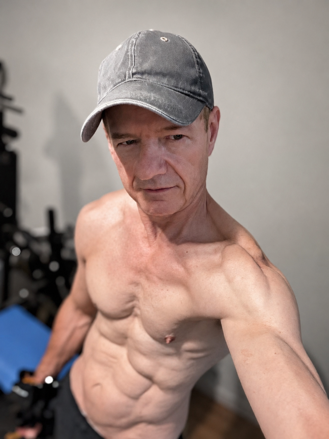John in his home workout space after training